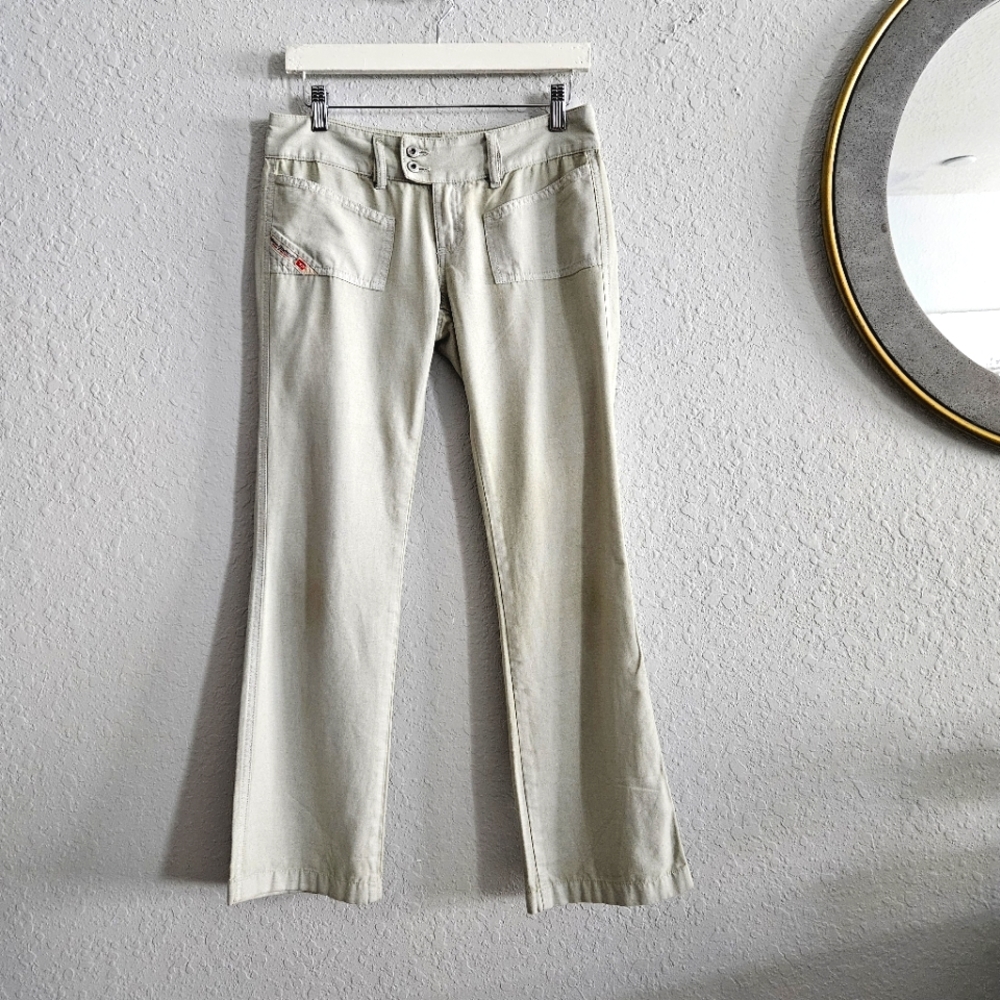 DIESEL 2002 Seafoam Tint Low Waisted Flare Leg Lightweight Cotton Pants